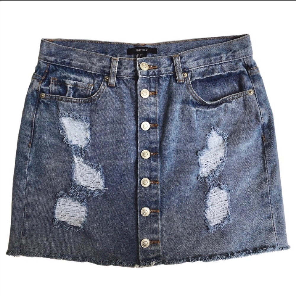 Forever 21 blue denim-faded wash mini skirt.